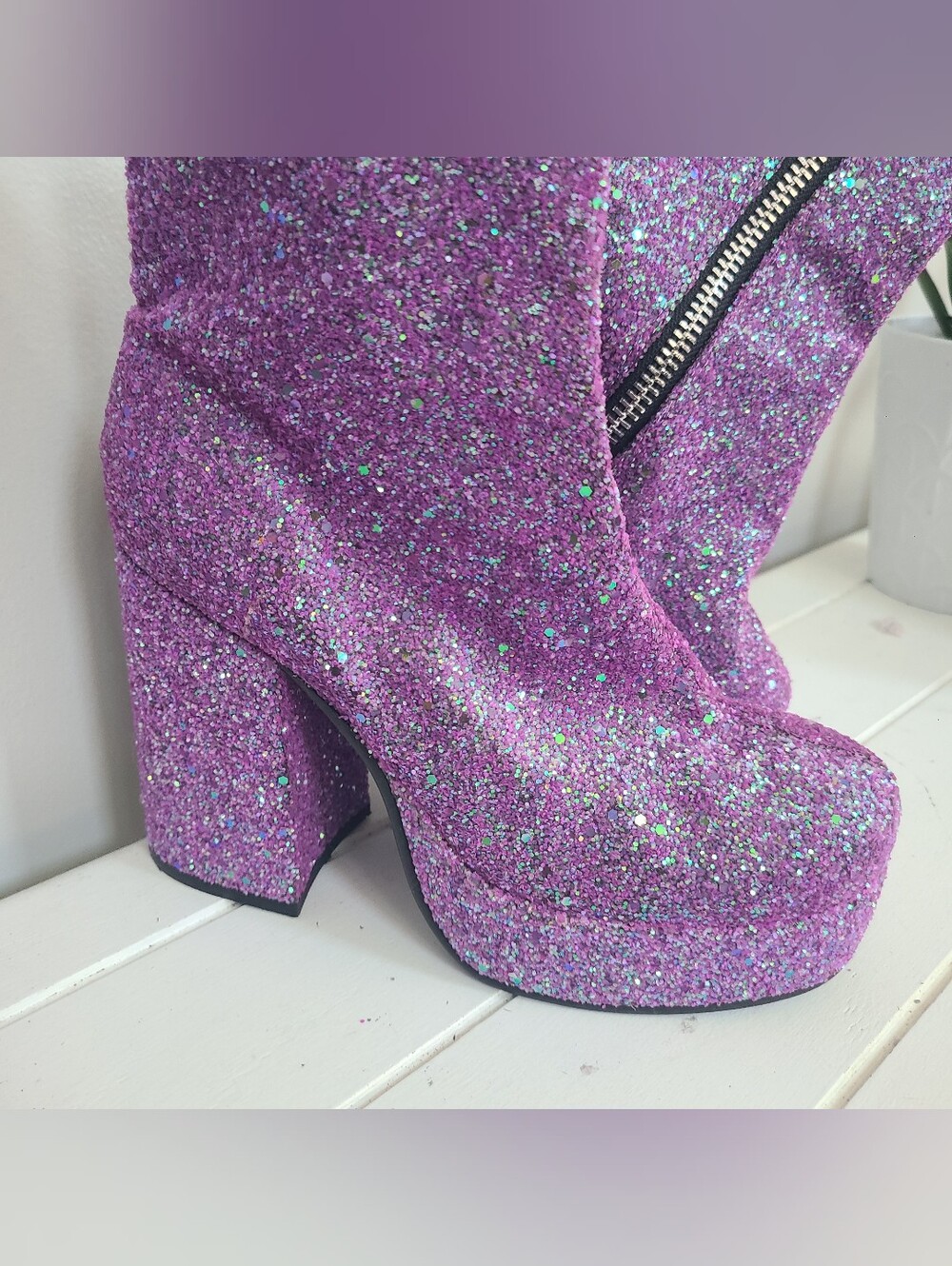 Current Mood Glitter Chunky Platform Heels Womens Size 7M - Picture 2 of 6